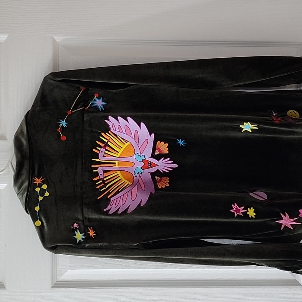 DESIGNER ROMIBASHA GREEN VELVET COSMIC EMBROIDERED SHIRT